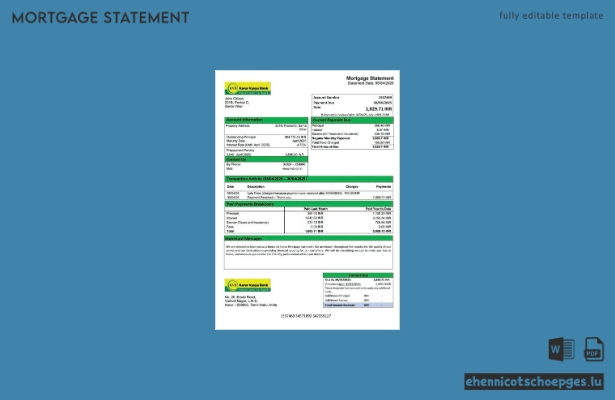 India Karur Vysya Bank Hypothekenabrechnung Word- und PDF-Beispielvorschau